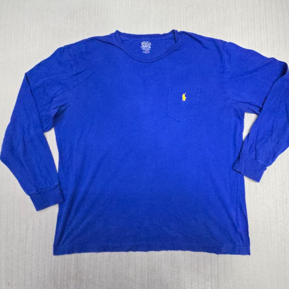 Polo Ralph Lauren Shirt Mens XL Blue Crewneck Yellow Pony Logo Tee Long Sleeve